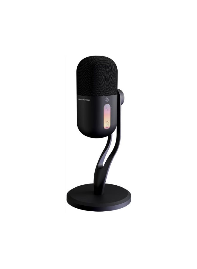 porodo Elyx RGB Condenser Microphone with Noise Suppress Button, Adjustable Angle, Crystal Clear Recording, Mute Button, High Sampling Rate, High-Quality Sound, Plug & Play - Black - Image 1